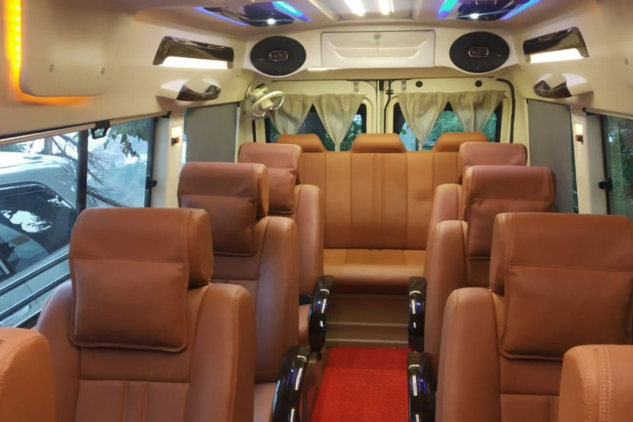 Hire 12 Seater Maharaja Sofa Seat Force Traveller Delhi & Gurugram - Car Rental Delhi