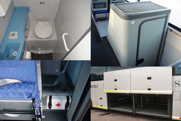 Mercedes Washroom Bus - Mercedes Bus With Toilet 38 Seater Hire - Car Rental Delhi